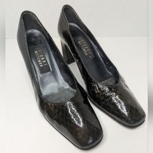 VTG Stuart Weitzman Patent Leather Snake Embossed Heels Pumps Women's Size 7 B